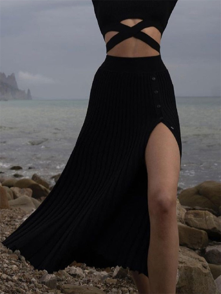 Odette Ribbed Knit Crop Top & Pleated Skirt Collection