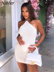 Nibber Sexy Knit 2 Two Piece Sets Women Diamond Lace Top Skinny Elastic Force Mini Skirts Suits Summer Female Club Outfits Y2K