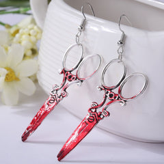 1Pairs Halloween Horror Bloodstain Scissors Axe Sharp Knife Dangle Earrings for Women Fashion Exaggerated Jewelry Party Gifts
