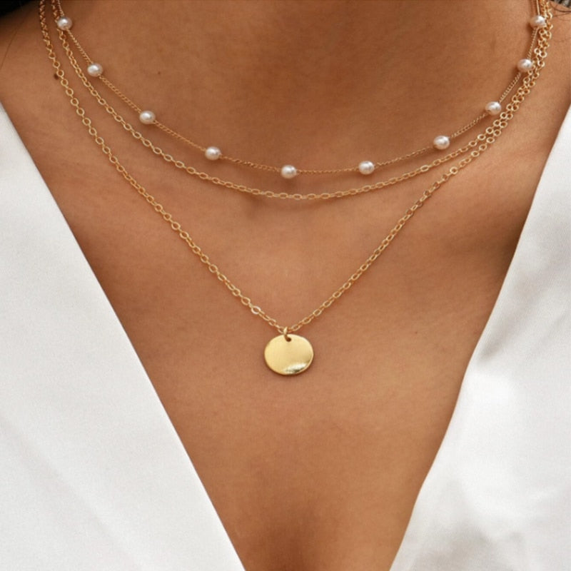 Round Charm Layered Necklace