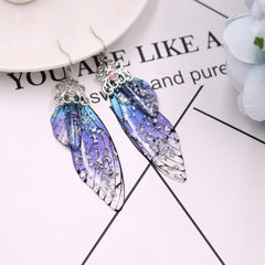 Handmade Butterfly Wing Drop Earrings with Foil Rhinestones