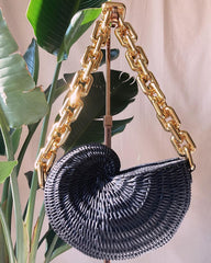 Fashion Conch Straw Shoulder Crossbody Bags for Women Brand Wicker Woven Straw Bag Designer Rattan Female Purses and Clutch 2022
