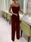 Valeria Feather-Trim Strapless Wide-Leg Jumpsuit One-piece