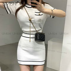 Buttons O-Neck Short-Sleeve Knitting Shirt+Mini Skirt 3-Piece Set Women&#39;s Sweater Cardigan Summer Fall 2021 New Korea Sweet Suit