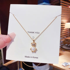 Stainless Steel Cute Bear Pendant Necklace for Women Jewelry Chains Necklaces Zirconia Luxury Choker Korea Wholesale