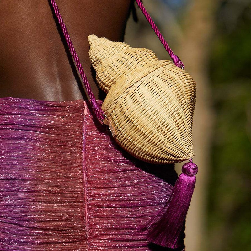 Fashion Conch Straw Shoulder Crossbody Bags for Women Brand Wicker Woven Straw Bag Designer Rattan Female Purses and Clutch 2022