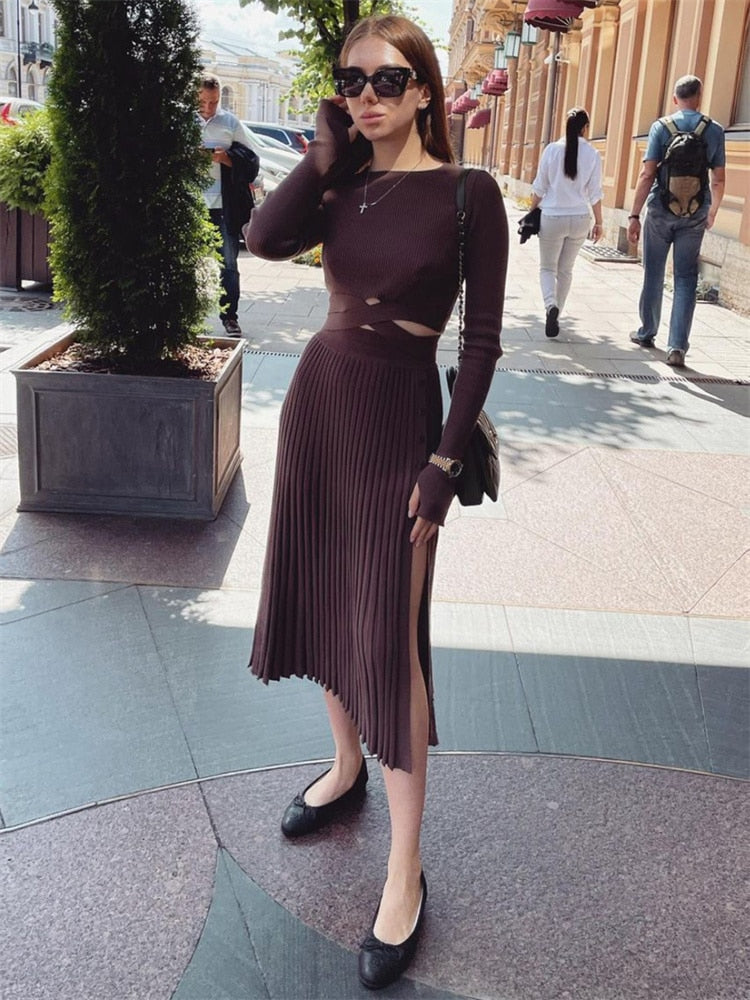 Odette Ribbed Knit Crop Top & Pleated Skirt Collection