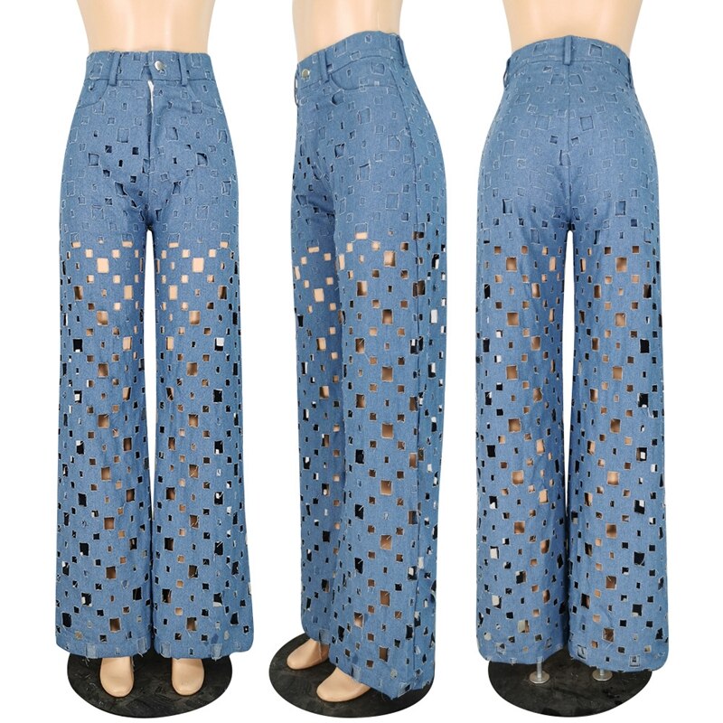 High Waist Wide Leg Jeans Woman 2022 Streetwear Loose Long Blue Denim Pants Leisure Ladies Vintage Hole Ripped Jeans for Women