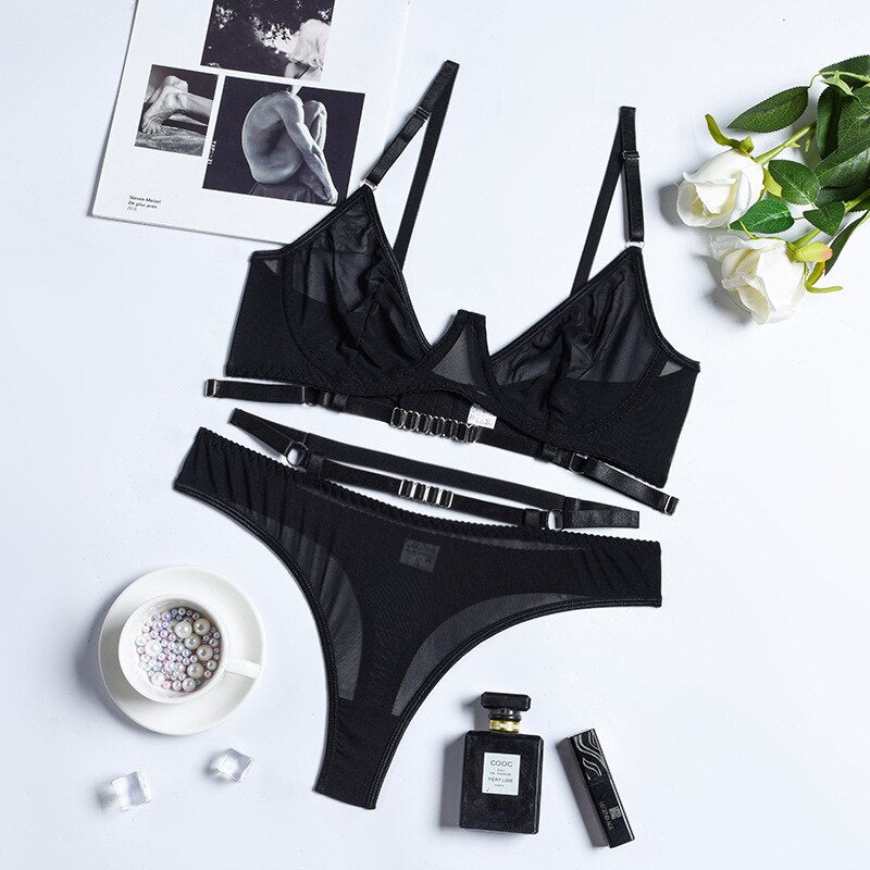 Ellolace Lace Lingerie Set Woman 2 Pieces Black Female Underwear Sensual Transparent Seamless Intimate Sexy Bra And Panty Set