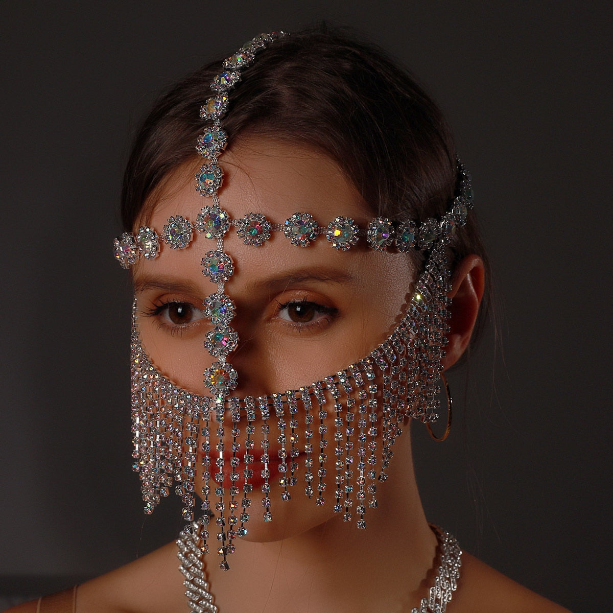 Belladonna Rhinestone Chain Veil Mask