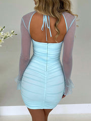 Sexy Mini Dress For Women Robe Two Layer Mesh Zipper Bodycon