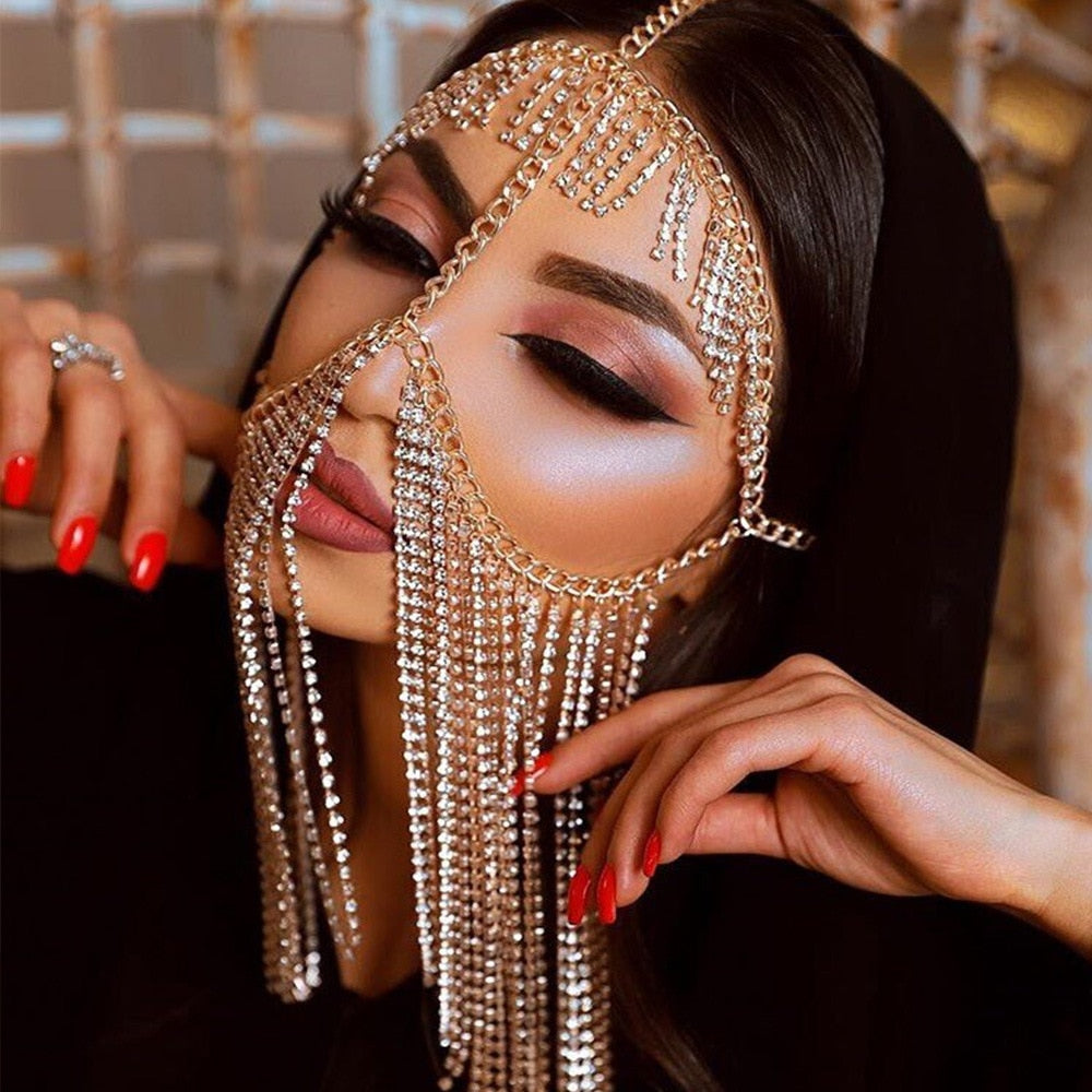 Belladonna Rhinestone Chain Veil Mask