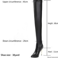 Black Sexy High Heels Knee Boots Women&#39;s Over The Knee Boots Female 2021 Fashion Shoes For Women Leather Long Boots Size 43