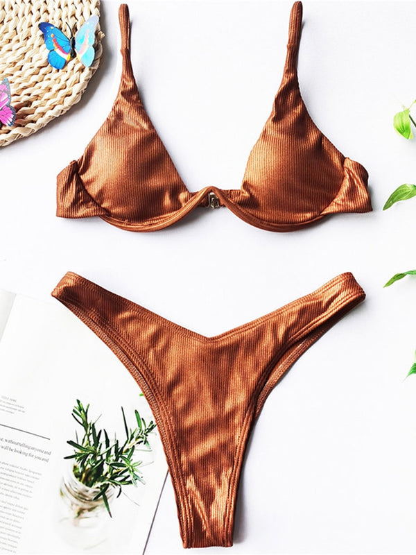 Solara V-Bar Underwire Ribbed Bikini Two-piece