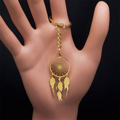 Feather Dream Catcher Stainless Steel Chain Necklaces Gold Color Long Necklaces Boho Jewelry sautoir femme long bohème N7021S01