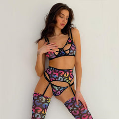 MIRABELLE Leopard Erotic Lingerie Sexy Cut Out Bra Brief Sets Luxury Women&#39;s Underwear Intimate Garters Hot Exotic Costumes