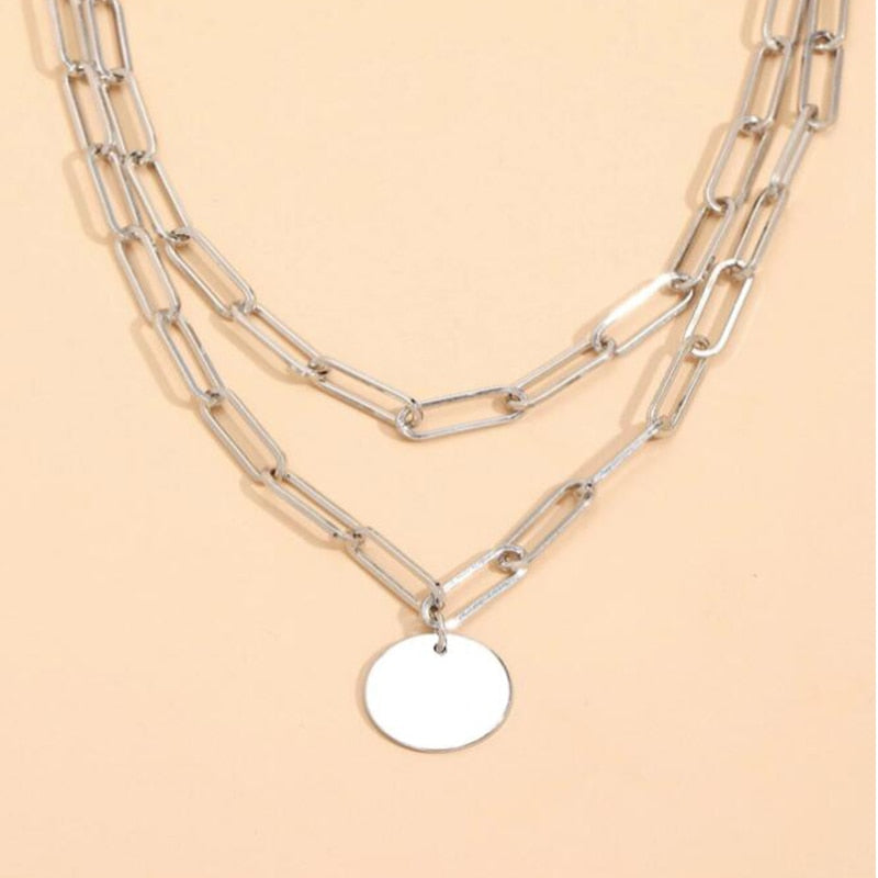 Round Charm Layered Necklace