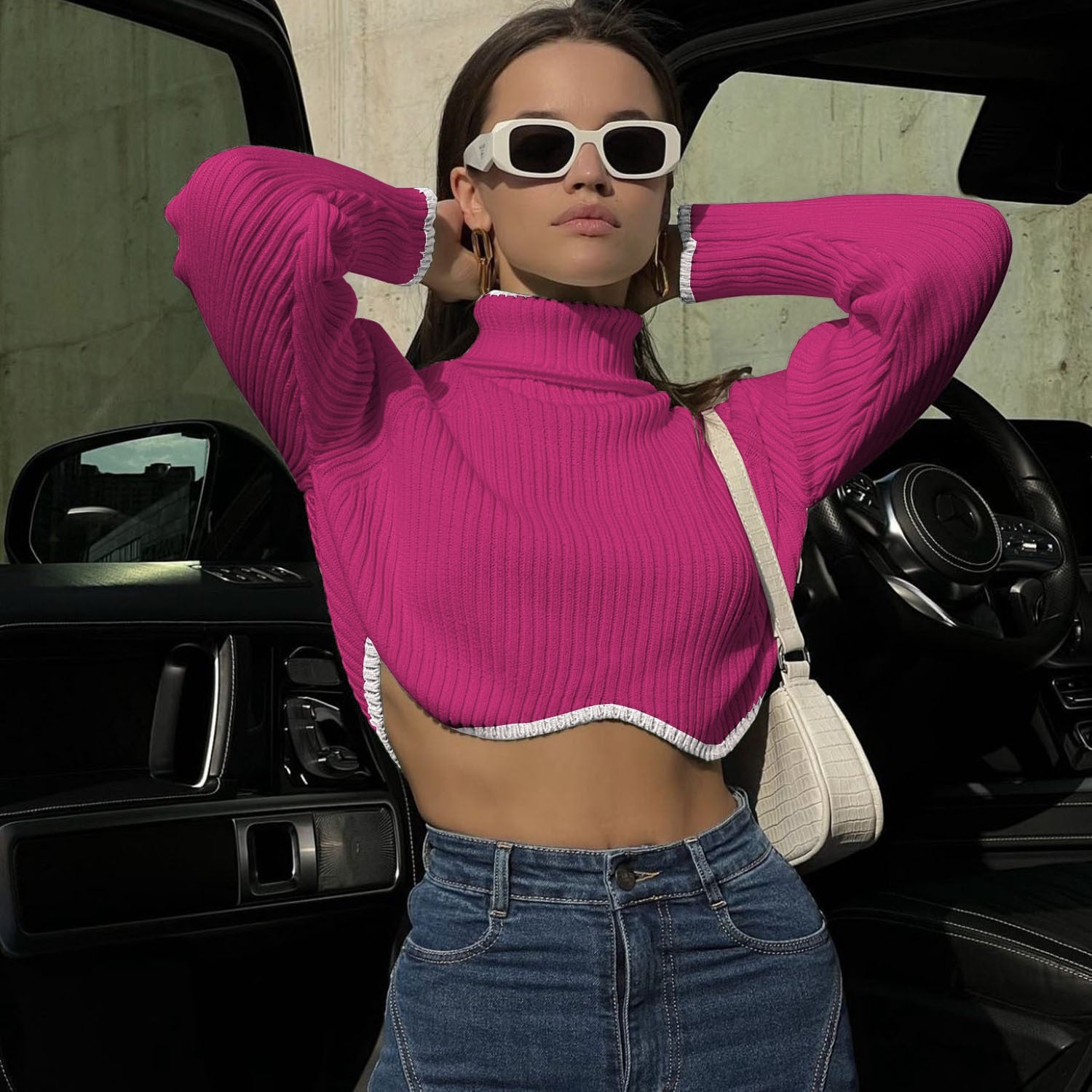 Turtleneck Crop Solid Knitted Long Sleeve Slim Pullovers Jumpers Knitwear