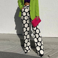Yeezzi Fashion Female White Black Bottom Casual Original Contrast Color Polka-Dot Printed Wide Leg Pants for Women 2022 New