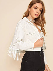 Slim Fit Tassel Short Denim Jacket