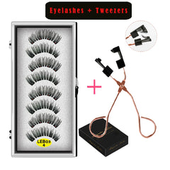 8PCS 4 Magnets Natural Mink Eyelashes false eyelashes magnetic eyelashes  Handmade Artificial With Tweezer Makeup Set