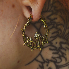 Ancient gold Color Tree Branch Hoop Earrings Carved Ancient Metal Mushroom Tribal Drop Dangle Earrings for Women Jewelry