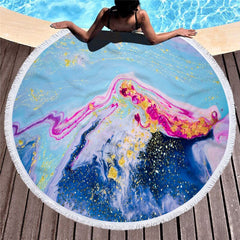 Microfiber Marble Abstract Pattern Beach Towel Round Large Watercolor Yoga Towel With Tassel Beach Mat Blanket Cover