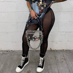 Sexy Mesh  Joggers Women Summer Solid See Through Skinny Pants Club Party Beach Pant Women Leggings