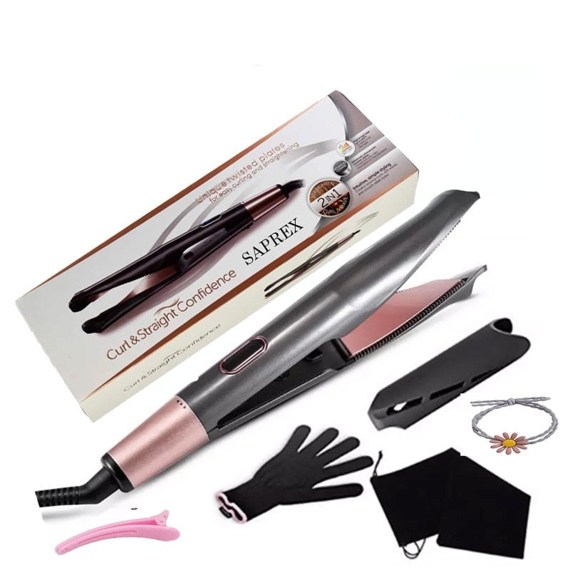 Hair Curler - Straightener 2 in 1,  Spiral Wave Curling Iron, Professional Hair Straighteners