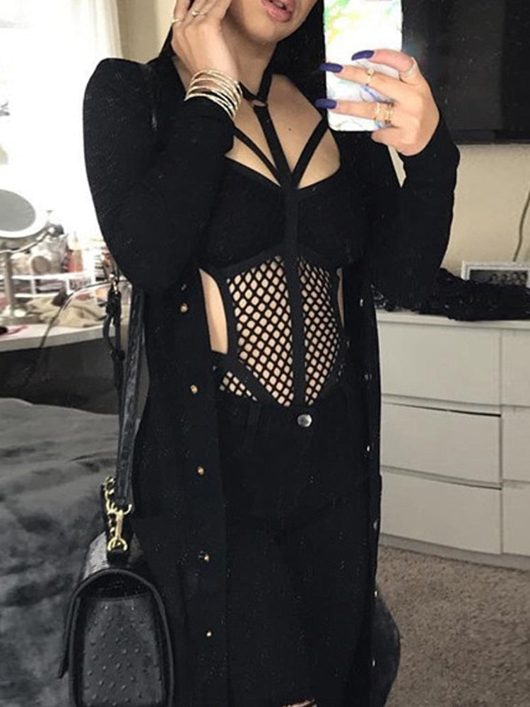 Morgana Fishnet Halter Cutout Bodysuit Lingerie