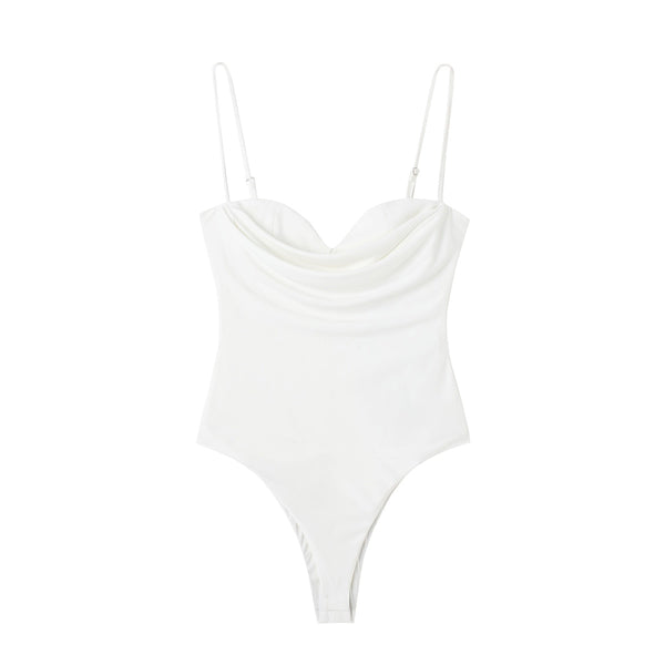Bodysuits For Women 2022 Fashion Sweetheart Neck Draped Bodysuit Sleeveless Spaghetti Strap Skinny Night Out Sexy Bodysuit Tops