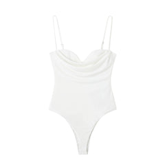 Bodysuits For Women 2022 Fashion Sweetheart Neck Draped Bodysuit Sleeveless Spaghetti Strap Skinny Night Out Sexy Bodysuit Tops
