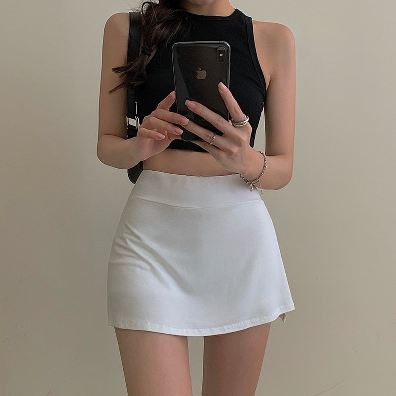Serena High-Waist Split Tennis Mini Skirt One-piece