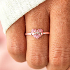 Aesthetic Zircon Heart Ring for Mom With Card Vintage Engraved Letter Pink Crystal Adjustable Rings Mother&#39;s Day Gift Jewelry