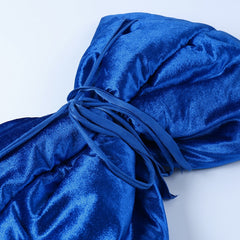 Big Bow Velvet Two Piece Set Dress with Gloves Lace Up Bowknot Strapless Crop Top Bodycon Mini Skirts Suit