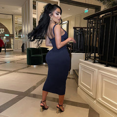 Taruxy 2022 Summer Women Dress Black Knitted V-Neck Hollow Out Bodycon Long Dresses Femme Y2K Sexy Bandage Party Dress Vestidos