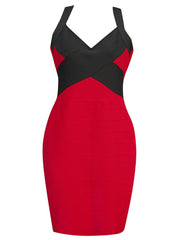 2022 New Summer Women&#39;s Sexy Sleeveless V-Neck Patchwork Bodycon Bandage Dress Elegant Celebrity Club Party Dress Outfits