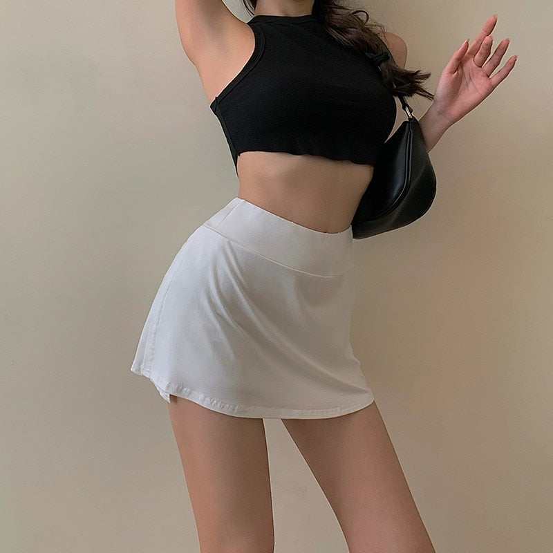 Serena High-Waist Split Tennis Mini Skirt One-piece