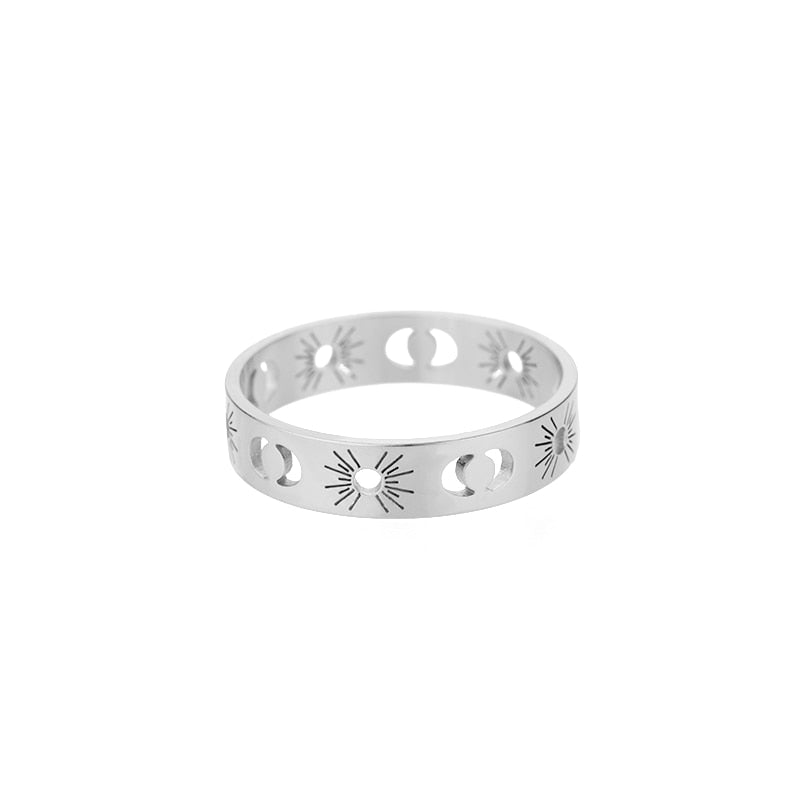 Stainelss Steel Sun Moon Rings For Women Aesthetic Gold Plated Wedding Couple Rings Christmas Jewelry Gift Anillos Wholesale