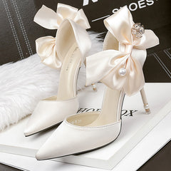 Bow-knot Pumps Shoes High Heels Sandals Stiletto Heels Pearl Shoes