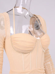 High Quality Autumn Long Sleeve Bodycon Dress party Sexy 2022 Casual dress Mini Mesh Dress Halter Boning Corset Dress Club Dress