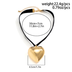 IngeSight.Z Exaggerated Big Metal Love Heart Pendant Necklace For Women Goth Black Velvet Short Choker Necklace Jewelry Gift