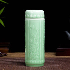 Jingdezhen ceramic teacup thermos mug with lid blue and white porcelain water cup liner office cup portable teacup Gift cup