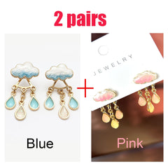 Cute Cloud Blue Rain Drop Dangle Earrings