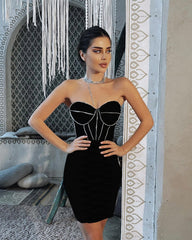 High Quality 2022 New Women Celebrity Pink Khkai Strapless Rayon Bandage Dress Elegant Evening Party Dress Vestidos