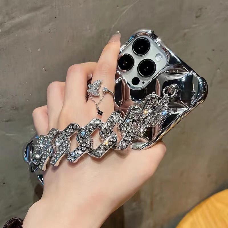 Glitter rhinestones Wrist bracelet Chain Case For iphone