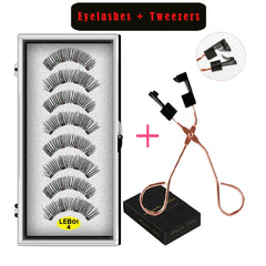 8PCS 4 Magnets Natural Mink Eyelashes false eyelashes magnetic eyelashes  Handmade Artificial With Tweezer Makeup Set