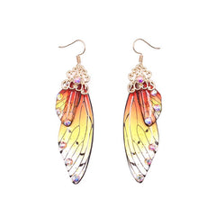 Handmade Butterfly Wing Drop Earrings with Foil Rhinestones