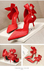 Bow-knot Pumps Shoes High Heels Sandals Stiletto Heels Pearl Shoes