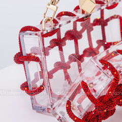 Diamond Clear Acrylic Box Knotted Rope Rhinestone Purses And Handbags